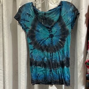 Blue and Black Tie-Dye Short Sleeve Women’s Top